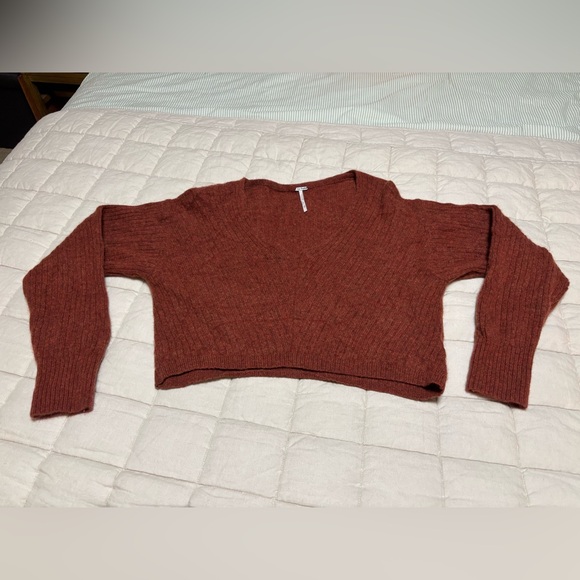 Free People ELIAS Cashmere V Neck Sweater - Cinnamon (Burnt Orange) XS - Picture 6 of 13
